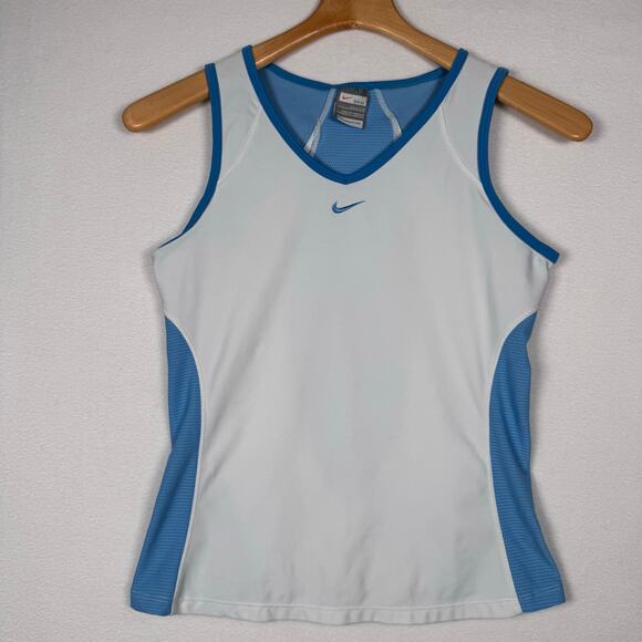 Nike Fit Dry Women Tank Top Swoosh Blue White Tennis Active Gym size Small - Picture 1 of 6